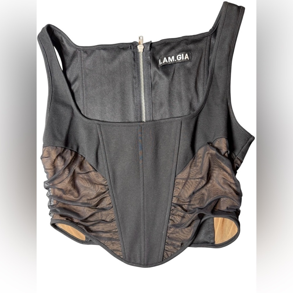 I.AM.GIA Black Corset Crop Top with Mesh Panels – Estimated Large - Picture 2 of 6